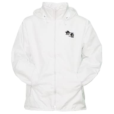 Men’s Waterproof Bowling Jacket White Fleece Lined Lawn Bowls Coat Windproof Zip Up Outerwear with Detachable Hood Elasticated Cuffs Pockets Sports Jacket for Outdoor Bowls L
