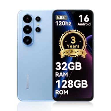 Blackview Wave 10, Sim-free & Unlocked Mobile Phones, Android 16 Phone, 6.88" 120Hz Phone Android, 32GB+128GB Unlocked Phone, 32MP+13MP Smart Phones, Fingerprint, Face Unlock, Bluetooth 5.2