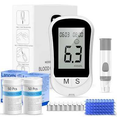 Rewing Blood Sugar Monitor Blood Sugar Test Kit with 100 Test Strips & 100 Lancets, No Coding Diabetes Testing Kit 250 Memory 5 Seconds Accurate for Diabetics Home Self-Testing-in mmol/L