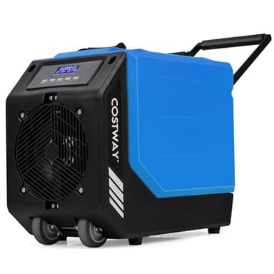 COSTWAY 90L/Day Commercial Dehumidifier, Industrial Air Dehumidifiers Building Dryer with Pump, 24H Timer, Auto Defrost, Memory Starting, Handle & Wheels, Air Circulation 412m3/h (Blue)