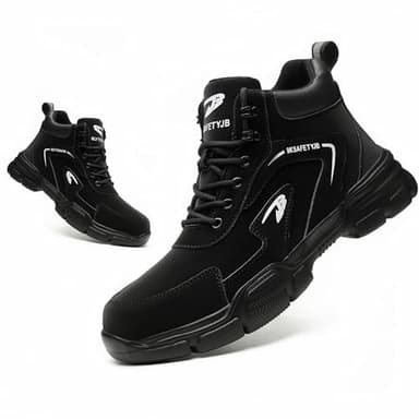 ZSDZSZ Steel Toe Cap Boots Mens Waterproof Safety Boots Women Lightweight Safety Trainers Non Slip Work Boots, Black, UK 7