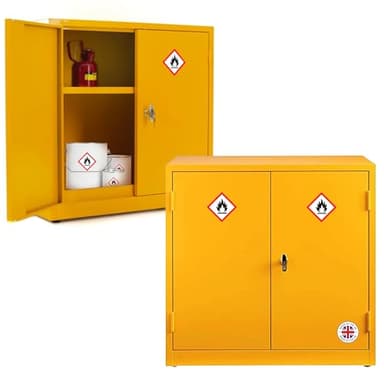 Horison Industries COSHH Cabinet - Hazardous Substance Storage Cabinet, COSHH Cupboard Fire Proof Flammable Yellow Small Cabinets, Sturdy 915x900x459mm - Dangerous Substance Chemical Cupboards