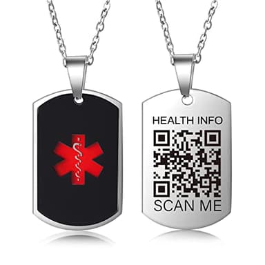 Theluckytag Medical Alert Necklace - Engraved QR Code ID Necklace for Men & Women - 19'' Custom Online Emergency Medical Info