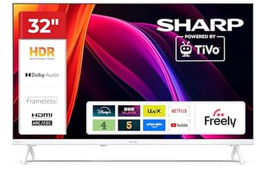 Sharp 32-inch HD Powered by TiVo Smart TV TiVo+ Free Channels Dolby Digital HDR10 HDMI with ARC DVB-T/T2/C/S/S2 Tuner 32HE2345K Freely Included (HE Series) - in White