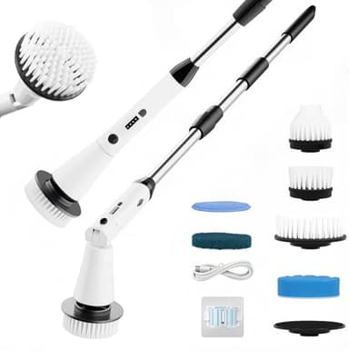Airlovers Electric Cleaning Brush 2025,Waterproof Electric Spin Scrubber with Replaceable Brush Heads, Adjustable Angle, Lightweight & Flexible for Bathroom, Kitchen, Tiles, and More