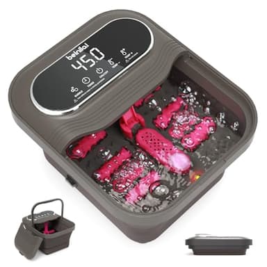 Beinilai Collapsible Foot Spa and Massager with Heater and Temperature Control,Foot Bath Bowl with Bubbles,Six Massage Rollers,Vibration and Red Light,Soaking Tub for Relieve Pressure (Dark Grey)