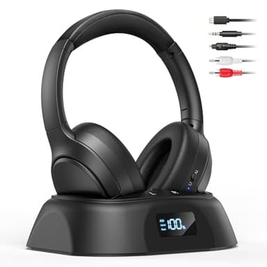 Doohoeek Wireless TV Headphones, Bluetooth 5.3 Headset with Charging Dock & Digital Display, 60H Playtime, Lightweight Foldable Headphones for Optical, AUX & Bluetooth TVs, Gift for the Seniors