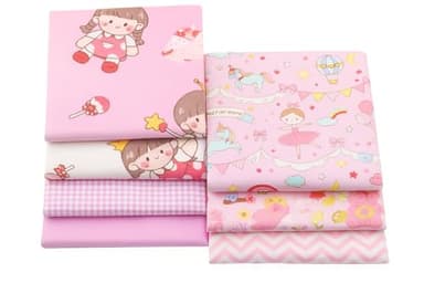 CraftsFabrics 7pcs Pink Princess Cotton Fat Quarter Checkered Stripped 50x40cm Wide Sewing Baby Cloth Infant Linens Kids Bedding Cushion Patchwork Fabric