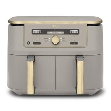 Ninja MAX Dual Zone Digital Air Fryer, 2 Drawers, 9.5L, 6-in-1, Uses No Oil, Air Fry, Max Crisp, Roast, Bake, Reheat, Dehydrate, Non-Stick, Dishwasher Safe Baskets, Stone Gold DZ400UKSTGD