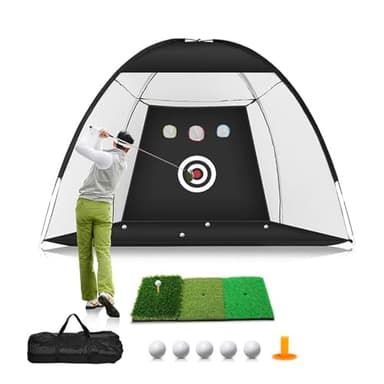 Golf Practice Net 10x7Feet (300x200cm) with Tri-Turf Mat set Golf Training Chipping Aid Nets with Reduce Noise Nylon Target (L)