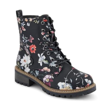 Pavers Wide Fit Lace Up Ankle Boots - Black Floral Size 5