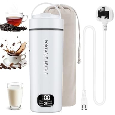 450ML Portable Travel Electric Kettle with 6 Temperature Controls, Dual Voltage Electric Bottle Kettle 304 Stainless Steel Mini Electric Kettle with Clean Brush for Coffee Tea Baby Milk