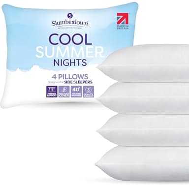 Slumberdown Cool Summer Nights Pillows 4 Pack - Breathable Firm Support Back & Side Sleeper Pillow for Hot Sleepers | UK-Made, Non-Allergenic, Washable (48 x 74cm)