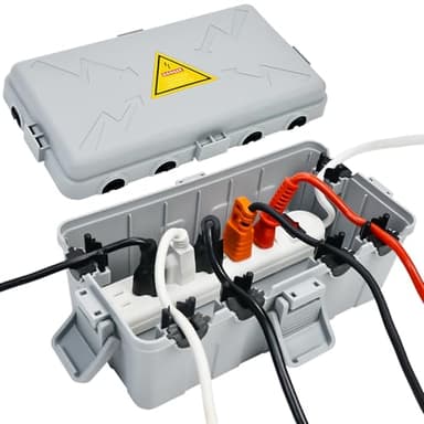 Hrensaw Medium Outdoor Electrical Box(10.6x5.5x4.5in), Weatherproof Connection Box w/6 Cable Entry, IP54 Waterproof Extension Cord Cover Protect Power Strip,Timer,Socket,Plug,Holiday Lights,Grey