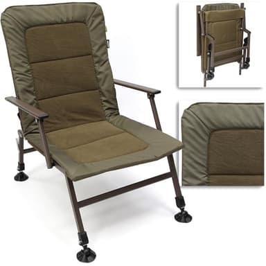 Foldable Fishing Chair with Adjustable Legs, Mud Feet & Armrest, Durable Comfortable Padded Fabric, Compact & Portable, Carp Coarse Anglers, Outdoors Camping