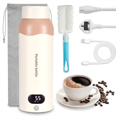 Travel Kettle, 500ML White Electric Kettle, 6-Temp & Dual-Power (Type-C/220V), Fast Boil & Keep Warm, Mini Portable Kettle for Travel, Home, Office, Travel Kettle to Take on Holiday for Tea Coffee