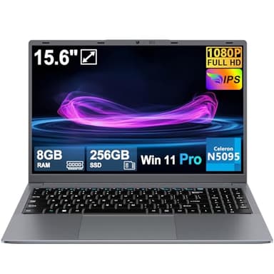15.6 inch Laptop, Celeron N5095 (Up to 2.9GHz), 8GB RAM 256GB SSD, Full HD 1080P IPS Display, Notebook Win11 Pro, Webcam, WiFi 5, Type-C, Mini HDMI, Numeric keypad Laptops for Business and Students