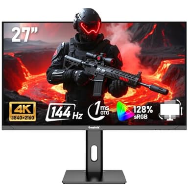 Gawfolk 27 inch IPS PC Screen, 4K Gaming Monitors 144Hz, 1ms, FreeSync, 128%sRGB, 178°Wide Viewing Angle, DisplayPort, HDMI 2.1, Height-adjustable and swivel,Compatible with Wall-Mounted 75*75MM-Black