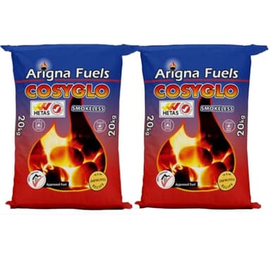 20kg & 40kg CosyGlo Smokeless Coal - High Heat Output & Low Ash Fuel - For Open Fires Multi-Purpose Stoves Fire Burner Boilers - 2 x 20kg