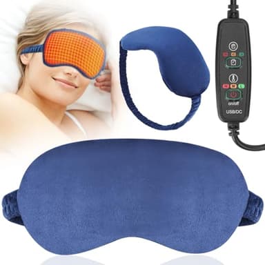 Heated Eye Mask for Dry Eyes, USB Electric Warming Sleep Mask, 3 Temperature (26-52℃) & Smart Timer, Blackout Eye Compress Heating Pad with Elastic Strap, Travel-Friendly for Fatigue Relief, Blue