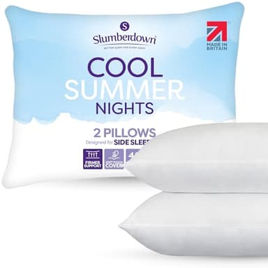 Slumberdown Cool Summer Nights Pillows 2 Pack - Breathable Firm Support Back & Side Sleeper Pillow for Hot Sleepers | UK-Made, Non-Allergenic, Washable (48 x 74cm)