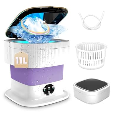 SHTALHST 11L Portable Washing Machine with Spin Dryer, Foldable for Baby Clothes or Small Items, for Apartments, Camping, Travel (Purple)