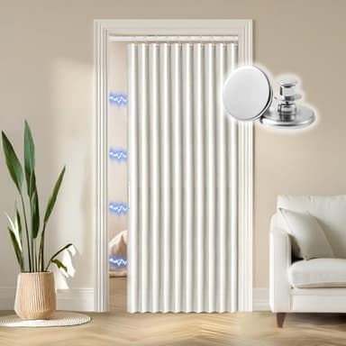 RINHARTEX Blackout Folding Door Curtain Magnetic Sliding Door for Closet Pleated Concertina Doorway Curtain Accordion Door Interior Room Divider Bedroom Living Room(42x78,Cream White)