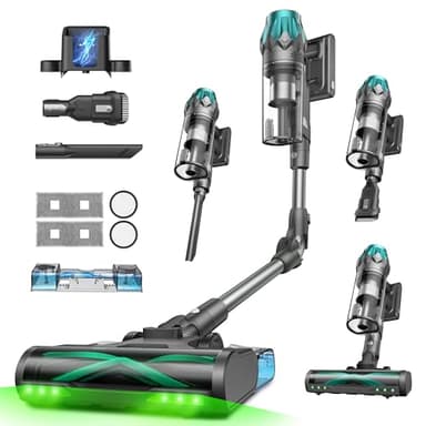 Vexilar V15Max Cordless Vacuum Cleaner with Mop, 65KPA/600W/60Mins, Flexible Foldable Tube, Green LED, 1.5L Dustbin, Self-Standing, Wall Mount Charging, Anti-Tangle Stick Vacuum for Carpet Pet Hair