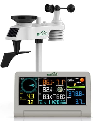 SQECH Weather Stations,7-in-1 Weather Stations Including Indoor & Outdoor Sensor Wireless,Weather Station Including Weather Forecast,Temp&Humidity,Rain Gauge,Wind, Moon Phase,Date Display,Alarm Clock