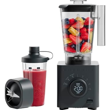 Chefman Obliterator 1.2L 1380W Smoothie Blender, Crush Ice, Nuts and Frozen Fruit, Stainless Steel Blade, Auto Blend Function, Includes 600ml Travel Jar – Midnight