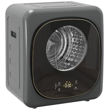 HOMCOM 4kg Vented Tumble Dryer, 800W Compact Freestanding Front Tumble Dryer with 5 Drying Mode, Smart Sensor, Timer and Stainless Steel Tub, Wall-Mounted Portable Small Clothes Drying Machine, Grey