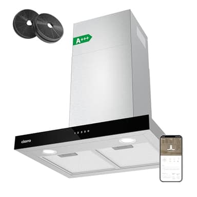 CIARRA CBCS6102 Cooker Hood 60cm WIFI APP Touch Control 650m³/h Recirculating&Ducting Wall Mount Hood Kitchen Extractor Fan 4-Speed with Booster Function Dimmable LED Lights CBCF003 Carbon Filters