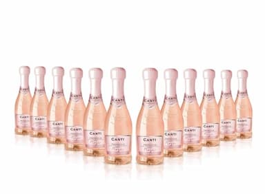 Canti - Prosecco D.O.C. Millesimato, Rose Sparkling Extra Dry, Wine Baby, Italian Glera and Pinot Noir Grape Varieties from Veneto, Fresh and Sweet Taste, 12 x 200 ml