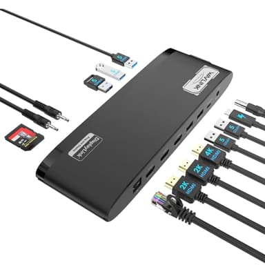 WAVLINK Universal Dual 2K + 4K DisplayLink Docking Station, Laptop Dock for Mac M1/M2/M3/M4 & Windows, 13-in-1 USB-C Dock with 100W Charging, 3 HDMI, 5 USB Ports, Ethernet, SD/TF, Phone Jacks