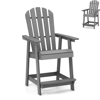 SFAREST 1/2PCS Tall Adirondack Chair, Counter Height Patio Bar Stool Set with Slatted Back, Curved Seat, Armrest & Footrest, Outdoor Lounge Chair for Poolside Backyard Garden (1, Gray)