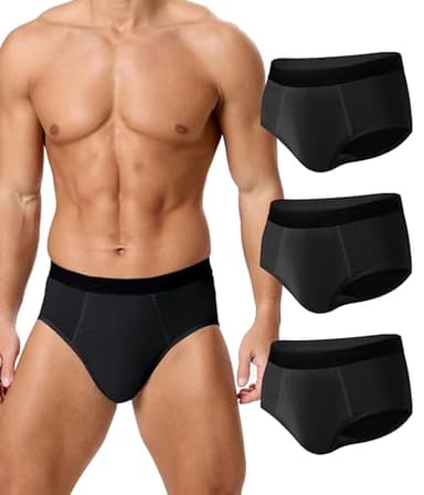 BEENIUBEE Incontinence Pants for Men 3 Pack, Washable Cotton Incontinence Pants with Absorbent Pad 150ml Urine Volume,Reusable Underpants,Leakproof Underwear Trunks Men(Black, L)