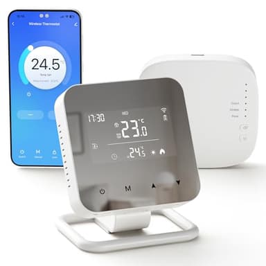 Wireless Smart Thermostat with Receiver, for Water Underfloor Heating and Gas Boiler, Central Heating Controller,Wifi Room thermostat Digital, Boiler and Hot Water Control via Tuya App＆Smart Speaker
