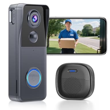 Wireless Video Doorbell Camera with Chime 1080P HD Smart Video WiFi Door Bells with Camera PIR Motion Detection Night Vision 2-Way Audio Battery Powered Work with Alexa Support SD Card & Cloud Storage