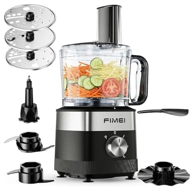 FIMEI Multifunctional Food Processor, 3 Speeds and Pulse Function, 1.5L Chopper, Dough Kneader, Shredder, Reversible Slicer, Emulsifying Disc, Double Lock Protection, Compact and Easy to Store, 800W