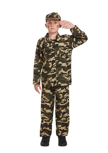 HENBRANDT Children’s Army Boy Soldier Fancy Dress Costume Military Camouflage Uniform Jungle War Size Medium Ages 7-9 Halloween Fancy Dress for Boys Soldier Outfit for Kids