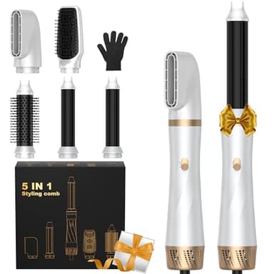 UKLISS Air Styler 5 in 1 Hairstyler Pro, Hair Dryer Brush with Automatic Hair Curler, Hair Straightener, Thermal Brush, Hairdryers for Women, Gifts Set Hot Brushes for Short Long Hair Styling - White