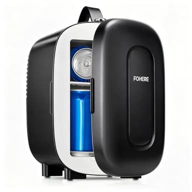 FOHERE Mini Fridge Portable, 5 Liter/6 Cans Small Fridge Cooler & Warmer, Quiet, DC/AC Power, Cmpact Mini Fridge for Bedrooms, Office, Skincare, Car, Travel, Black
