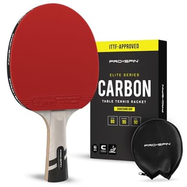 PRO-SPIN Table Tennis Bats | ITTF Approved Rubber | 7-Ply Blade with Carbon Fibre | 2.0mm Sponge | Professional Ping Pong Racket with Protective Cover (1-Pack, Red)