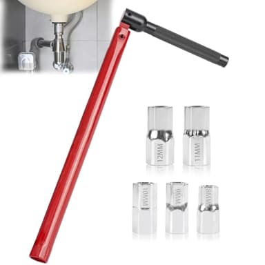 Juyibaao Tap Spanner Set with 5 Pcs 8–12mm Nuts, Adjustable Box Spanner for Faucet Installation and Repair, Bathroom Kitchen Sink Basin Tool Kit, Monoblock Wrench for Plumbers Valve Water Pipe