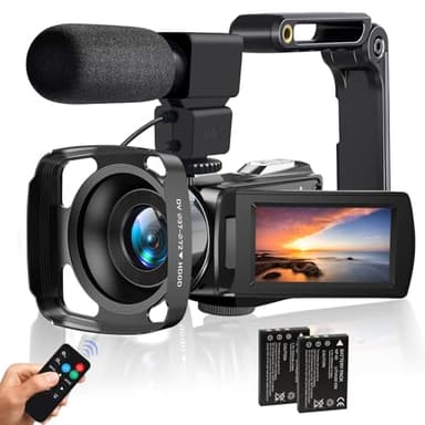 lovpo Camcorder Video Camera 4K HD 48MP Vlogging Camera for YouTube 3.0" Touch Screen Camcorder, 18X Digital Zoom Video Recorder with Microphone, Stabilizer, Lens Hood, Remote and 2 Batteries