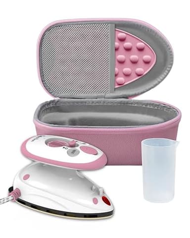 The Quilted Bear Premium Mini Steam Iron - Travel Iron Steam Mini for Effortless Quilting, Crafting, and Wrinkle-Free Clothing - Holiday & Travel Essentials with Hardshell Case & Rest (Pink)