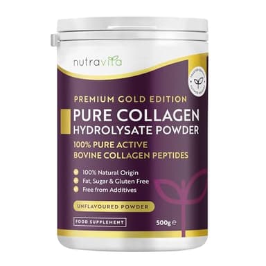 Nutravita Collagen Powder 500g - Premium Gold Standard Bovine - 50 Unflavoured Servings - 100% Hydrolysed Collagen Peptides Supplement with 8 Essential Amino Acids - Made in The UK