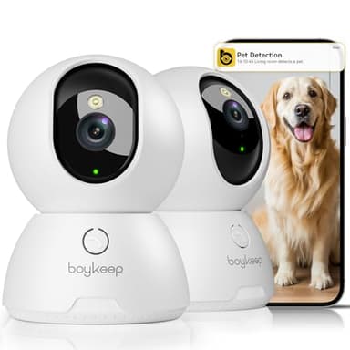 BoyKeep 2K Surveillance Cameras for Home Security, 2-Pack Indoor Camera with Night Vision, Pet Camera Indoor with App, Motion Detection, 2-Way Audio, Cloud/SD Card Storage, Compatible with Alexa