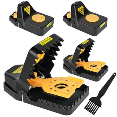 Rat Traps, 4 Pack Super Heavy Duty Instant Kill Traps,Reusable Humane Rat Traps for Mouse Rat Chipmunk,High Sensitive Mice Snap Trap for Indoors and Outdoors,Effective & Safe Rodent (4, Yellow)