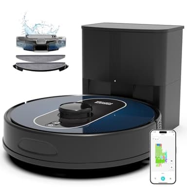 Deenkee Robot Vacuum Cleaner with Mop, 6000Pa Strong Suction with PreciSense LiDAR Navigation and All-in-One Station, Auto Emptying, APP/Voice Control, 5 Mapping for Clean (Charcoal)